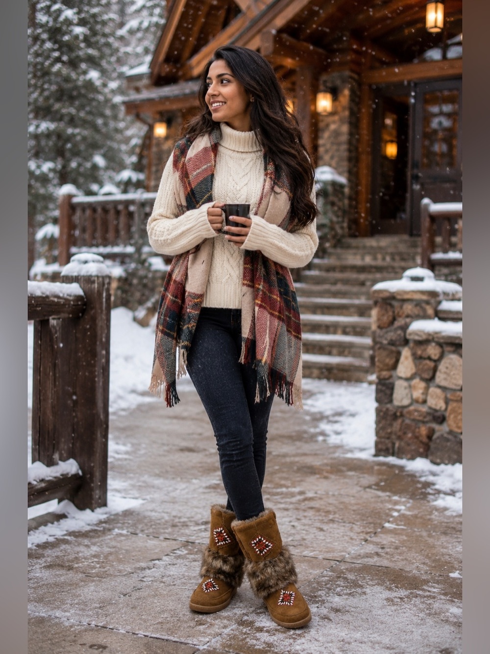 Minnetonka Brown Mukluk Boots Faux Fur Beaded Winter Boots Women’s Size 7